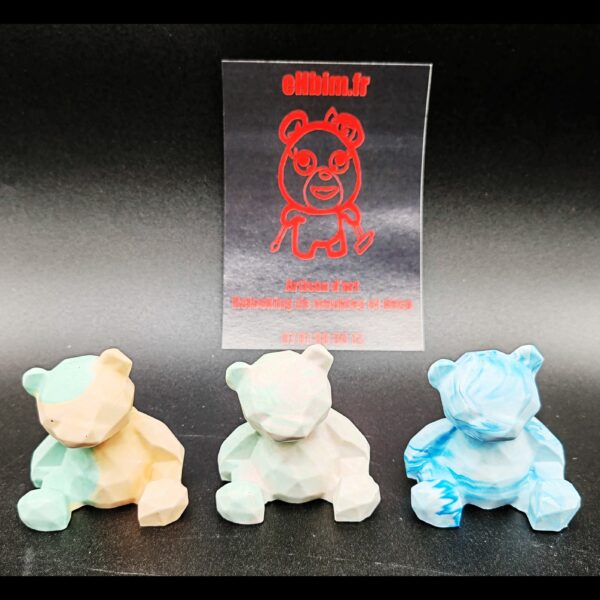 bear-ours-résine-minérale-marbré-bleu-blanc-vert-orange-jaune
