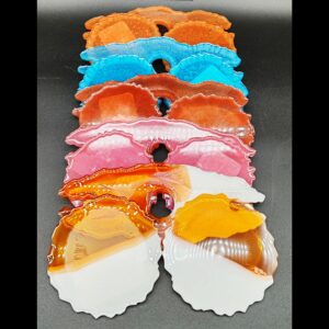 kit-apéro-support-bouteille-support-verres-sous-verres-résine-epoxy-orange-cristal-blanc-opaque-rose-cuivré-bleu-orange