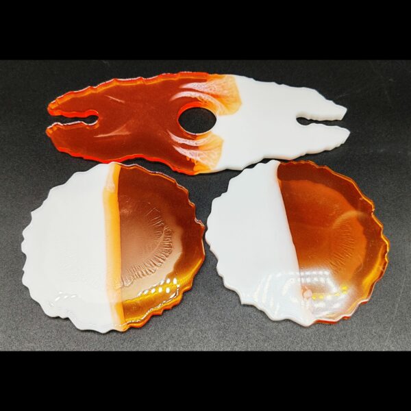kit-apéro-support-bouteille-support-verres-sous-verres-résine-epoxy-orange-cristal-blanc-opaque