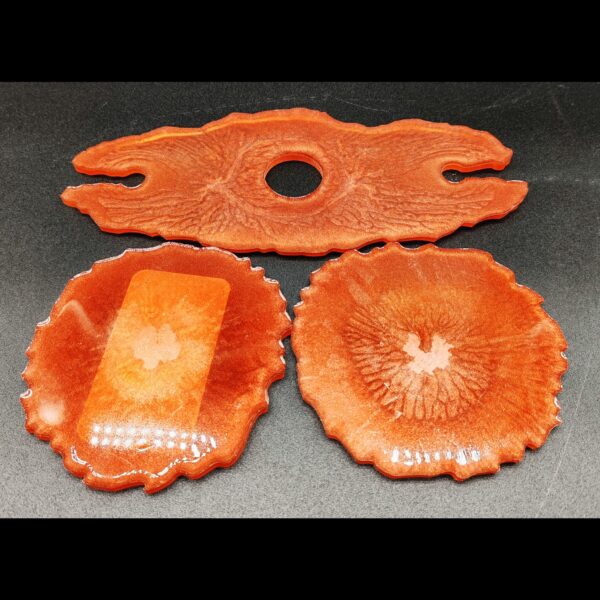 kit-apéro-support-bouteille-support-verres-sous-verres-résine-epoxy-rouge-cuivré