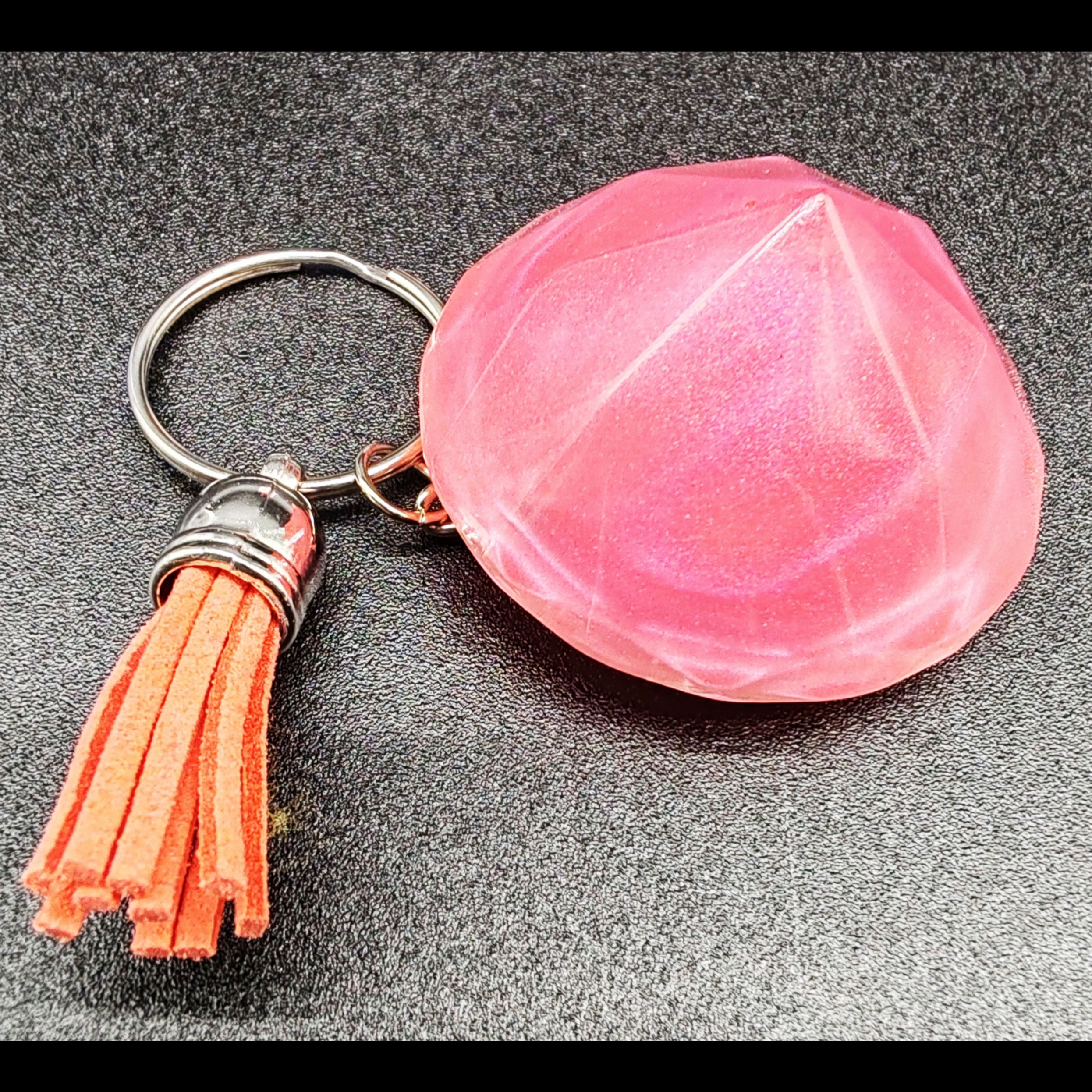 porte-clé-diamant-résine-epoxy-rose-pompon-rose