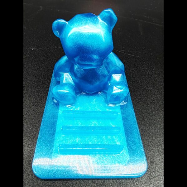 support-smartphone-ours-résine-epoxy-bleu