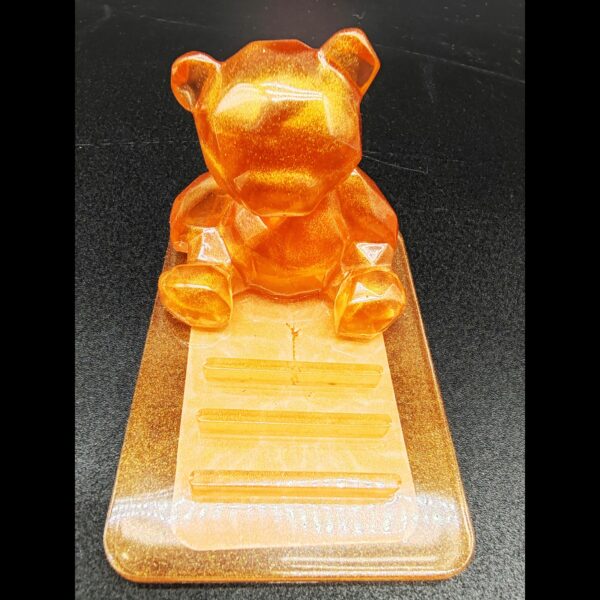 support-smartphone-ours-résine-epoxy-orange